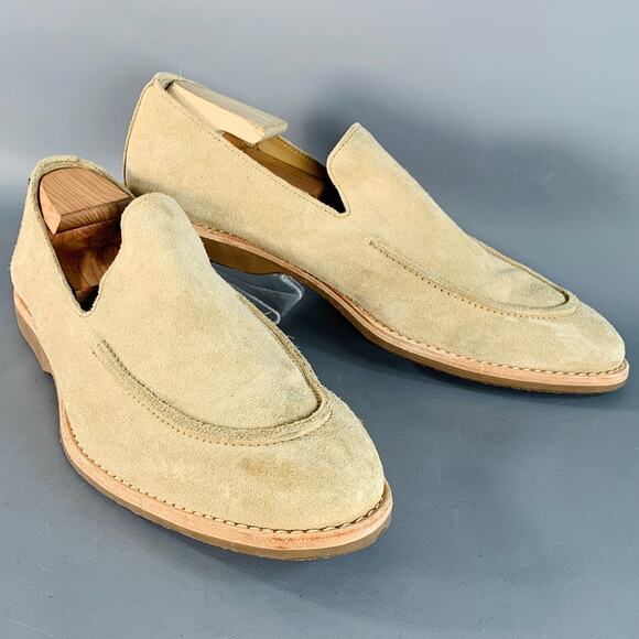 Size 13 Denali Beige Vegetable Tanned Suede Crepe Sole Slip On Venetian Loafers - Picture 1 of 9